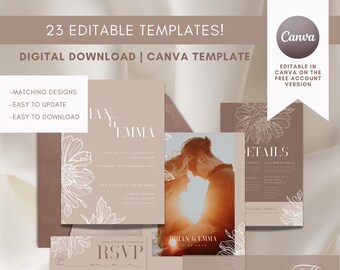 Editable Wedding Signage Canva templates - The Romantic Bundle. Invitation, Save the Date, RSVP, Welcome Sign, Program, Menu, MORE!