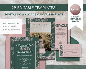 Editable Wedding Signage Canva templates - The Bold Bundle. Invitation, Save the Date, RSVP, Welcome Sign, Program, Menu, MORE!
