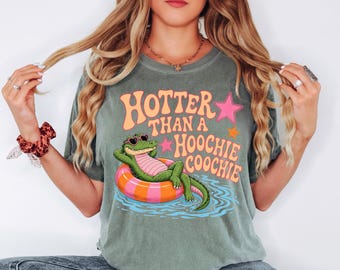Hotter Than a Hoochie Coochie Alligator T-shirt | Retro Beach Pool Float Design