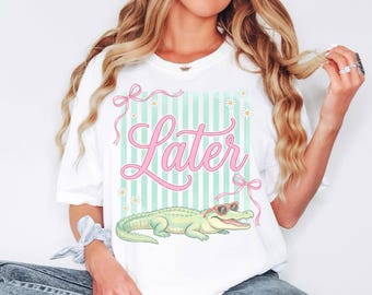 Later Alligator T-shirt | Pastel Stripes Gator Graphic Tee