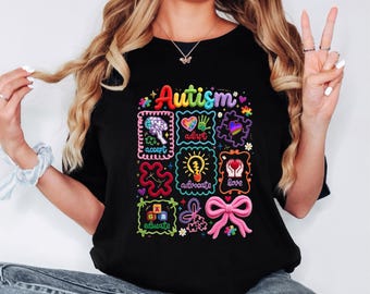 Autism Awareness Patchwork T-shirt | Puzzle Ribbon Icons