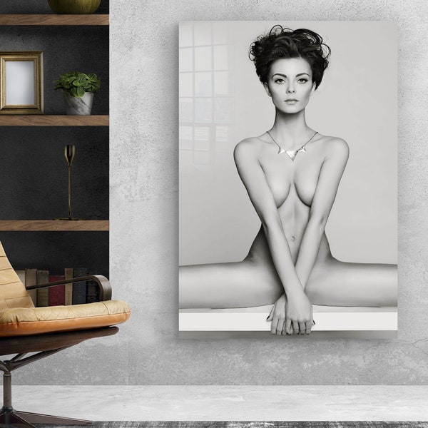 Abstract Black And White Nude Woman Tempered Glass Printing Wall Art-Modern Extra Large Vertical Wall Decor for Home-Housewarming Gift