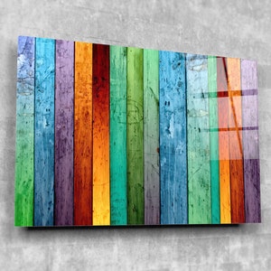 Colorful Hardwood Themed Tempered Glass Printing Wall Art-Modern Extra Large Wall Decor-Wall Hangings for Living Room-Housewarming Gifts