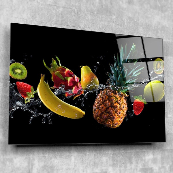 Modern Splash Fruits Tempered Glass Printing Wall Art-Interior Design Wall Decor-Wall Hanging for House And Kitchen-Extra Large Wall Decor