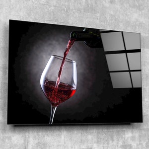 Red Wine Glass Black Background Tempered Glass Printing Wall Art-Modern Design Decor-Wall Hangings for Restaurant And Bar-Christmas Gift