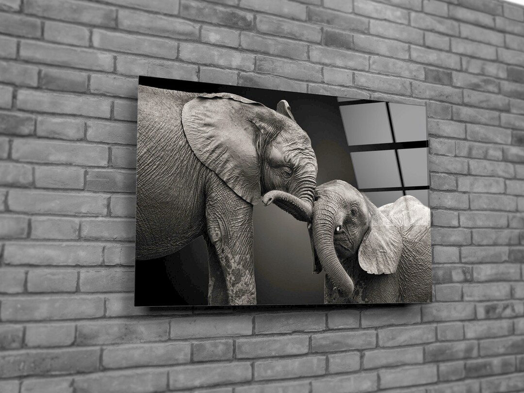 Elephants Animal Landscape Tempered Glass Printing Wall Artinterior