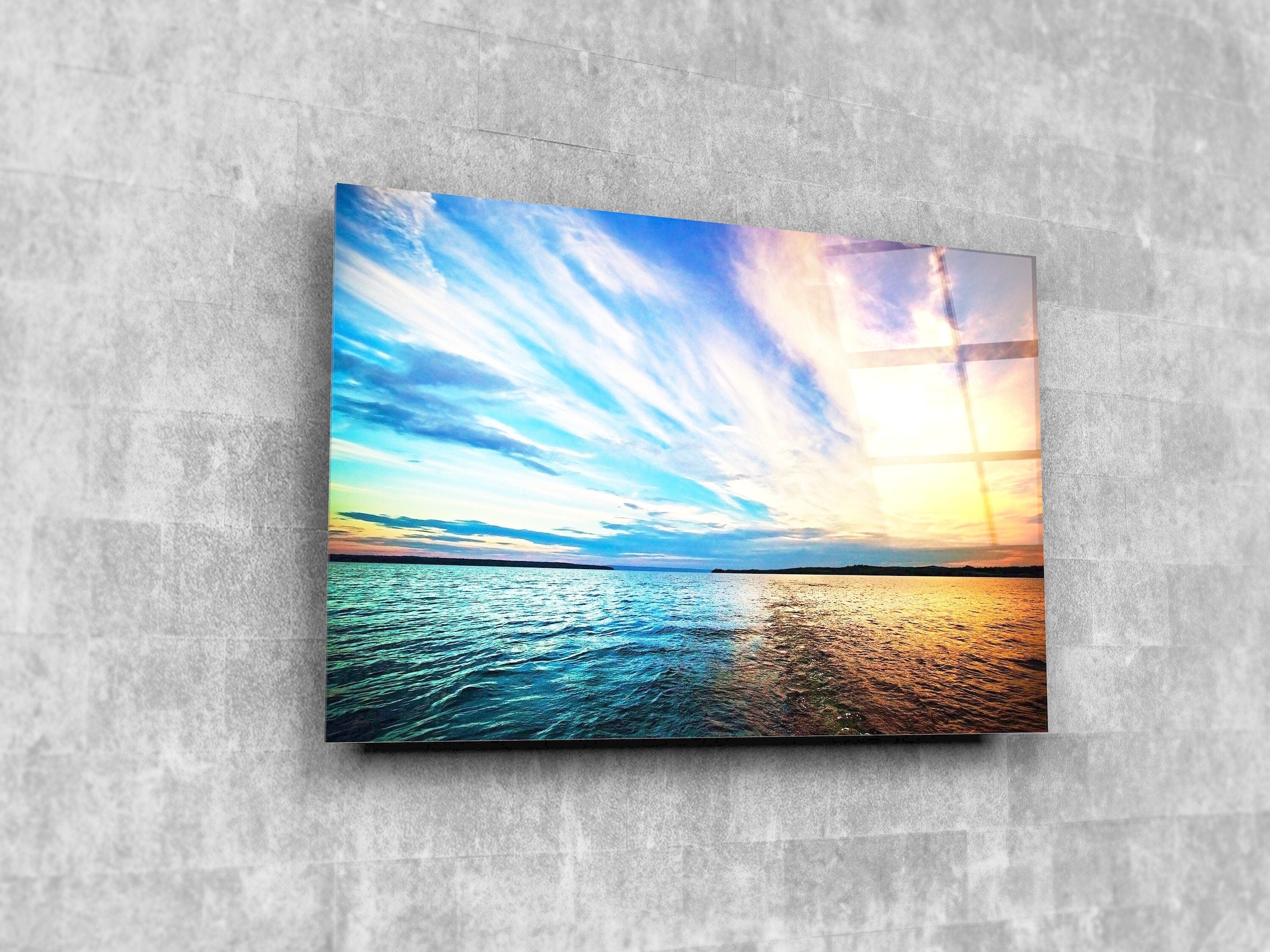 Shade Of Blue Ocean Landscape Tempered Glass Printing Wall Art - Interior Design Wall Decor -Housewarming Gift -Wall Hanging for House Decor