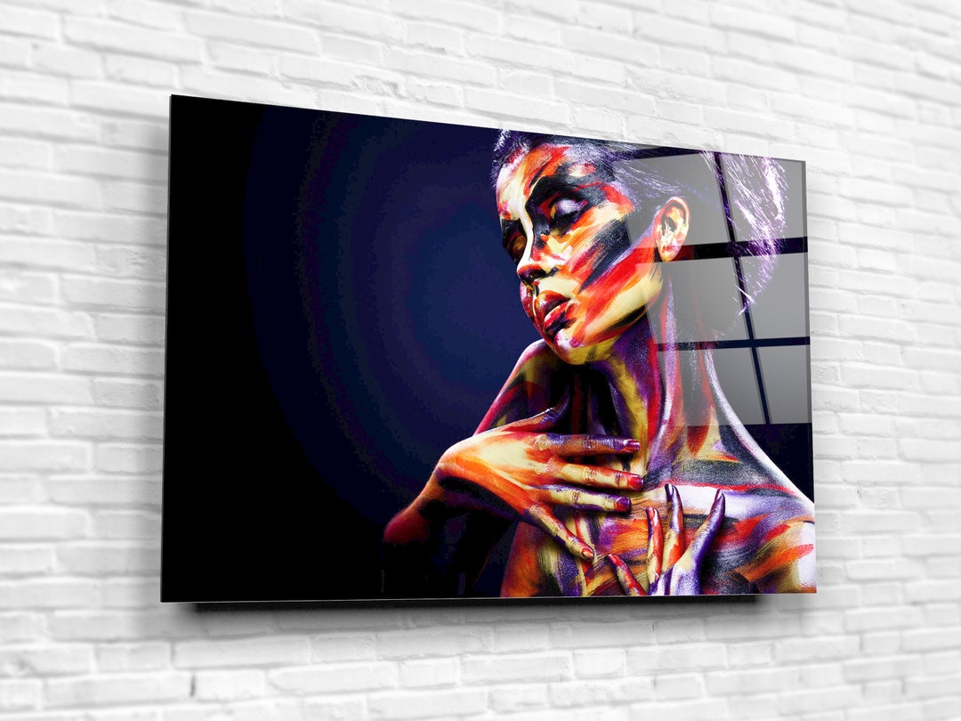 Colorful Body Painting Woman Tempered Glass Printing Wall Artinterior