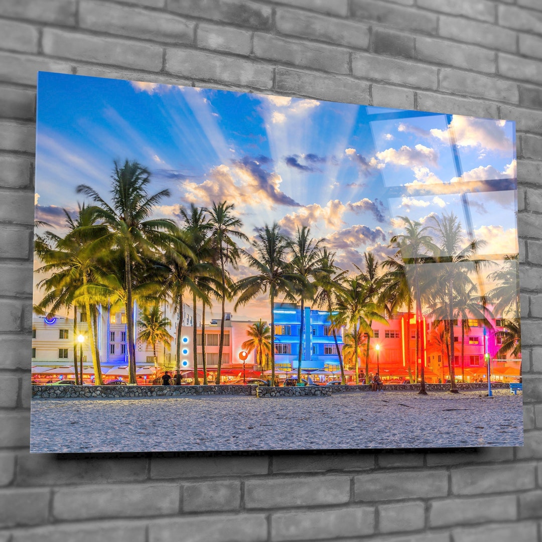 Miami Palm Beach Landscape Tempered Glass Printing Wall Artinterior Design Wall Decorwall