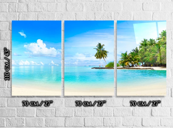 Tropical Ocean Beach Landscape Triptych Tempered Glass Printing Wall Art-modern  Extra Large Wall Decor for Home and Office-home Gifts 