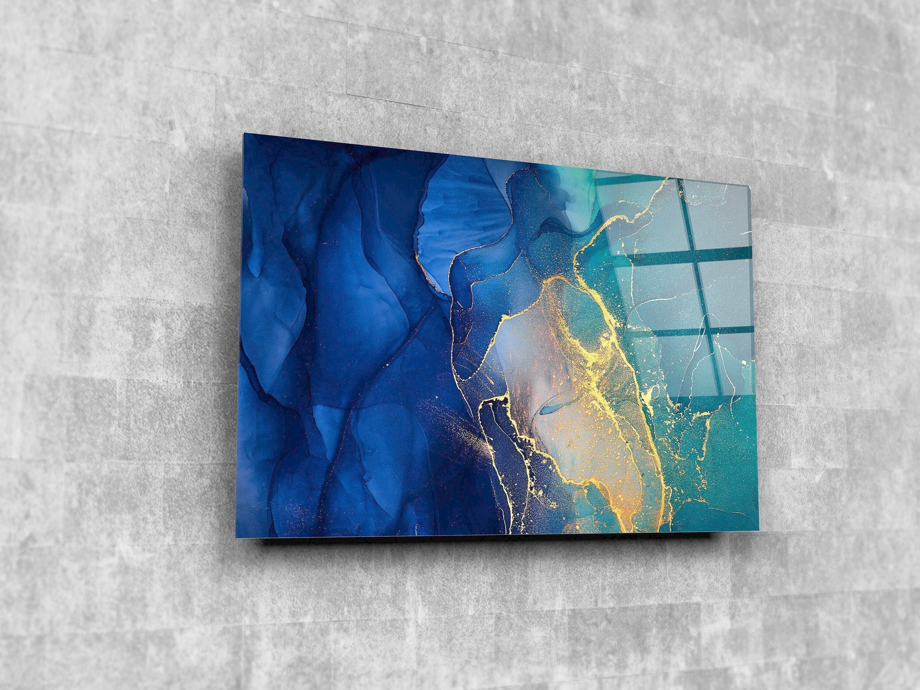 Dark Blue Abstract Design Tempered Glass Printing Wall Art - Interior Design Wall Decor - House Warming Gift -Wall Hangings for Office Decor