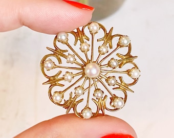 Vintage 14k Pearl Starburst Star Pendant/Brooch