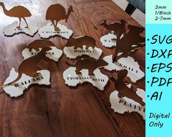 Australia animal figures laser cut files - kangaroo, emu, platypus - digital design for laser cutter - dxf, svg, eps, pdf, ai