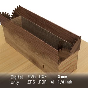 Caja de vino con engranajes cortados a láser - Diseño único de tapa de engranajes - Archivos vectoriales digitales para corte