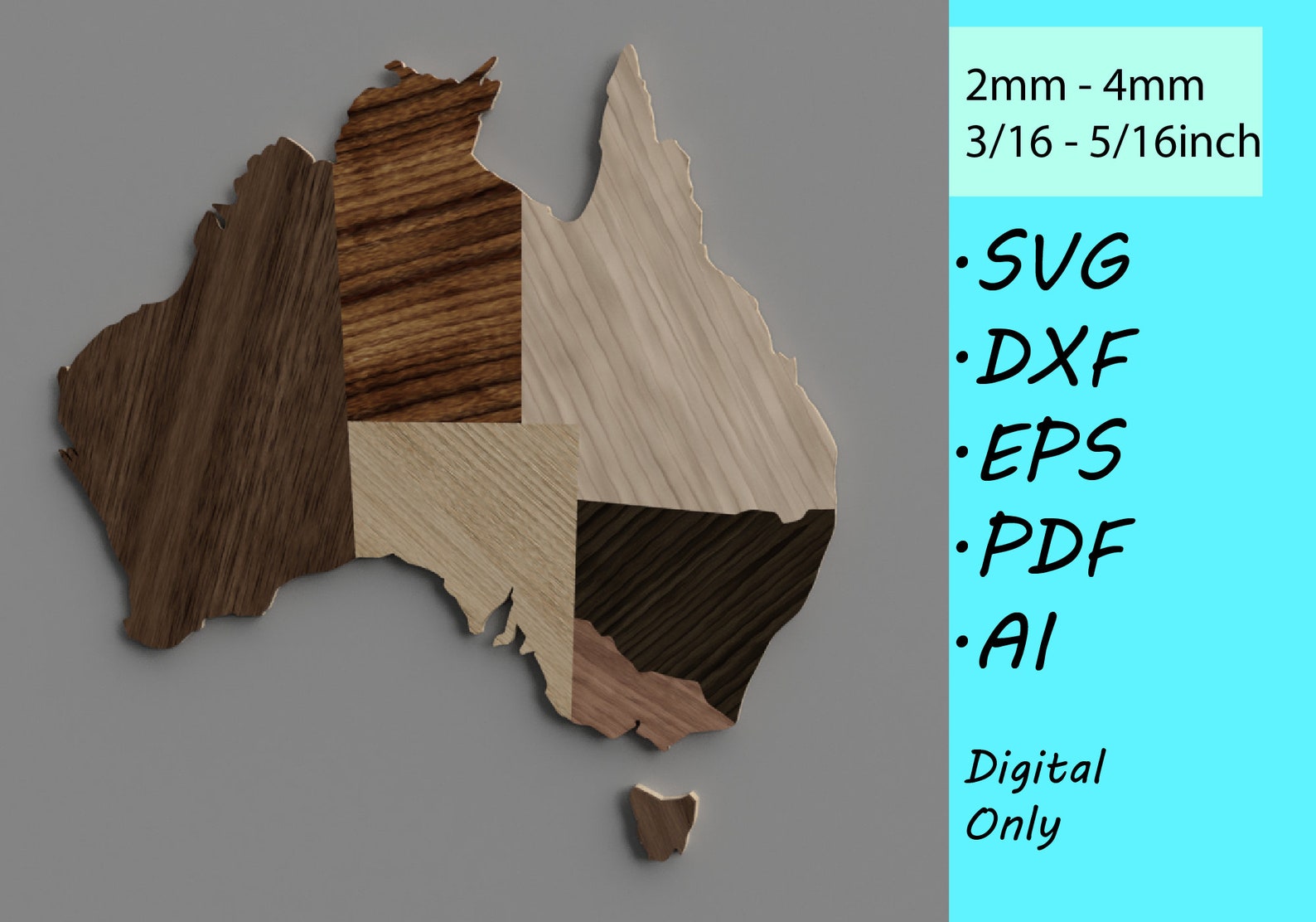 Australia Wood Wall Map Laser Cut Files dxf svg pdf Etsy