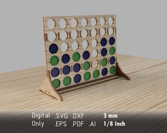 Laser Cut Connect the Dots Game - 4 in a Row - Digital Vector Files in dxf, svg, pdf, ai, eps Formats