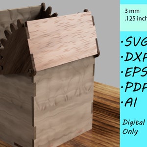 Geared Lid Box - Unique Gear Driven Box - Vector Files - dxf, svg, eps, ai, pdf