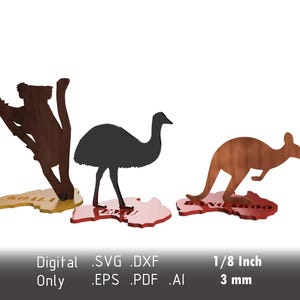 Australia animal figures laser cut files - kangaroo, emu, platypus - digital design for laser cutter - dxf, svg, eps, pdf, ai