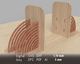 Laser Cut Modern Bookend Pattern - Digital Vector Files in dxf, eps, pdf, svg, ai Formats