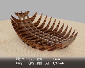 Elegant Segmented Laser Cut Fruit Bowl - Vector File for Laser Cutting - dxf, svg, pdf, eps, ai