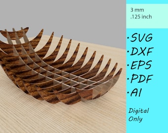 Elegant Segmented Laser Cut Fruit Bowl - Vector File for Laser Cutting - dxf, svg, pdf, eps, ai