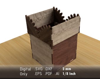Geared Lid Box - Unique Gear Driven Box - Vector Files - dxf, svg, eps, ai, pdf