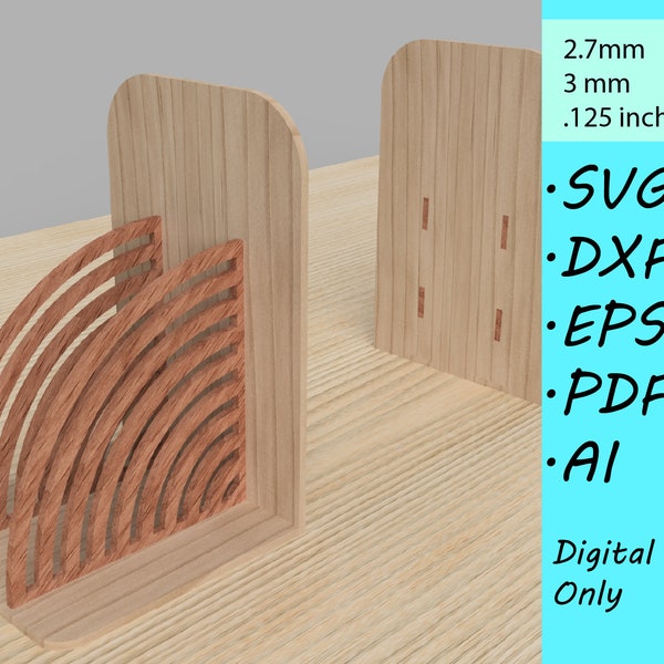 Laser Cut Modern Bookend Pattern - Digital Vector Files in dxf, eps, pdf, svg, ai Formats