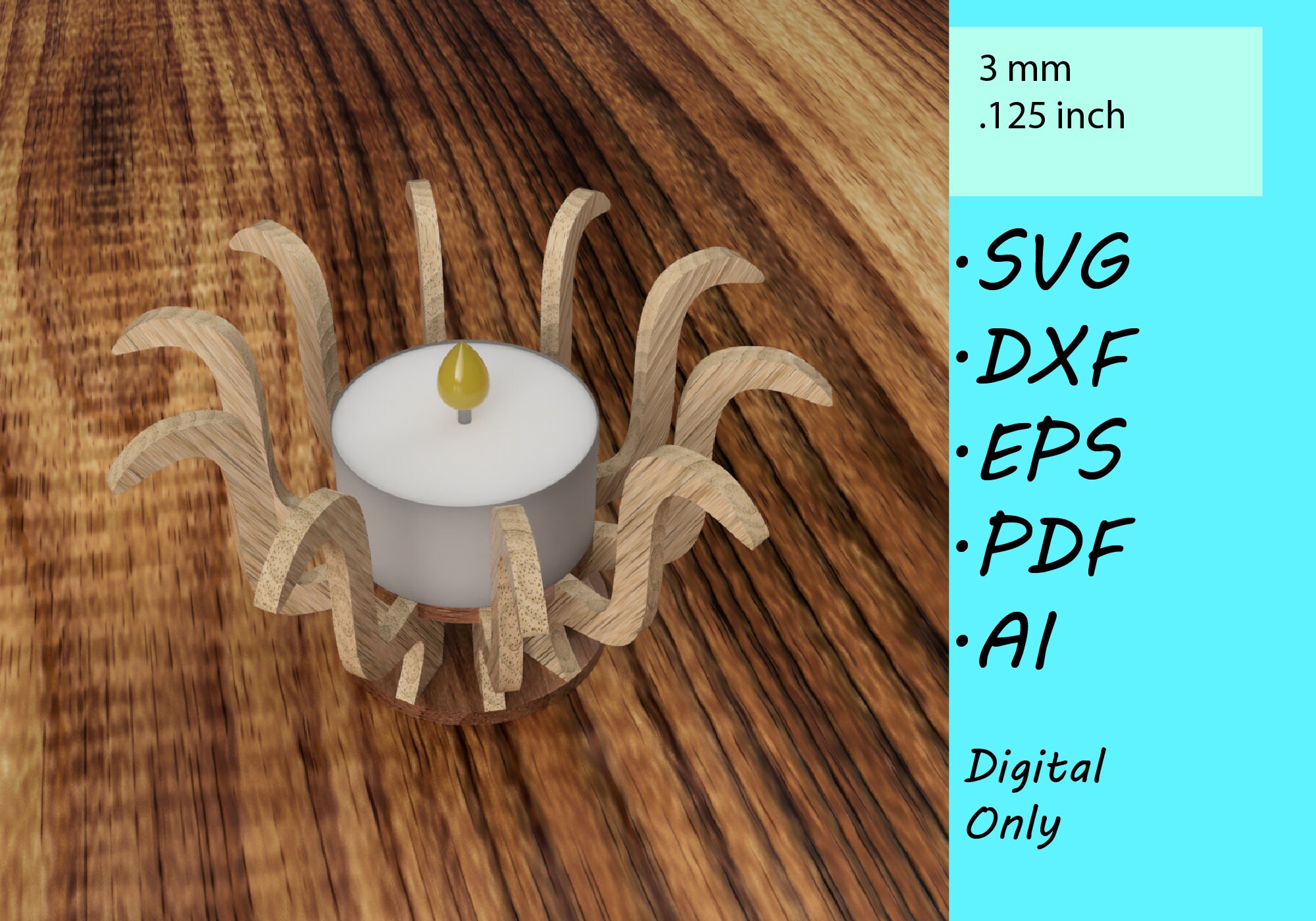 Stylish Tea Light Holder Vector File for Laser Cutting Available in DXF ...
