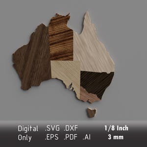 Laser Cut Australia Wood Wall Map - Digital Vector Files for Cutting - dxf, svg, pdf Formats - Australian Wall Art