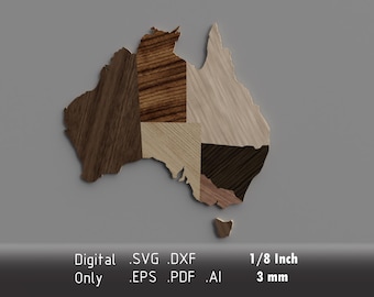 Laser Cut Australia Wood Wall Map - Digital Vector Files for Cutting - dxf, svg, pdf Formats - Australian Wall Art