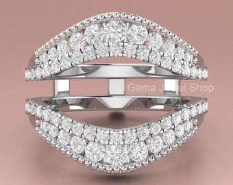 Moissanite Diamond Enhancer Ring, Art Deco 925 Sterling Silver Wedding Band