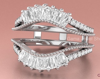 Baguette Moissanite Enhancer Ring, Sterling Silver Wedding Band