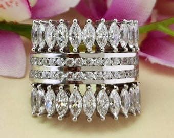 Wide Moissanite Sterling Silver Art Deco Wedding Band