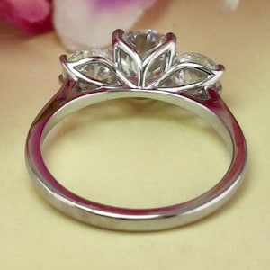 Tulip Setting 3 Stone Moissanite Ring, Three Stone Engagement Ring, Triple Round Stone Ring, 925 Silver & Gold Wedding Promise Ring Women