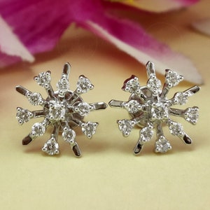 Snowflake Inspired Earrings, Moissanite Diamond Earrings For Women, 10K / 14K Solid Gold Screw Back Stud Earrings, Anniversary Earrings