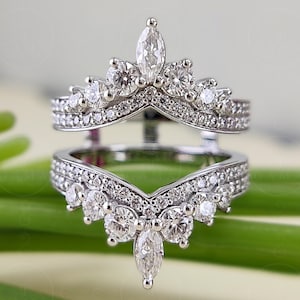 Art-Deco-Moissanit-Ring-Vergrößerer und Wraps, Verlobungsring-Jacke, doppelte V-förmige Eheringe, Damenringschutz,Enhancer Ring