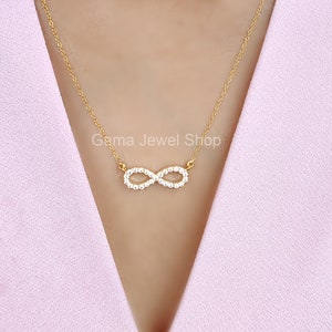 Round Moissanite Diamond Infinity Pendant Necklace, Infinity Jewelry, Sterling Silver, Infinite Charm Necklace, Girlfriend Necklace