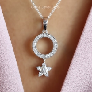 Hollow Open Circle Necklace, Karma Necklace, Star Pendant Necklace, Moissanite Round Necklace, Geometric Necklace For Women, 925 Silver