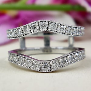 Moissanite Ring Wraps, doppelt gebogene Eheringe für Frauen, Weißgold RingEnhancer, Verlobungsring, Verlobungsring, Verlobungsringe