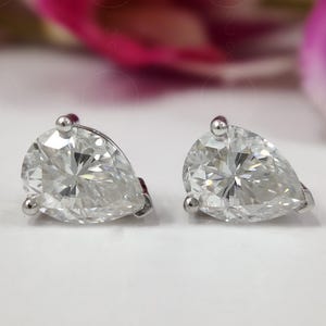 Teardrop Pear Cut Moissanite Solitaire Stud Earrings, Bridesmaid Silver Moissanite Studs Earrings, Anniversary Gift For Women