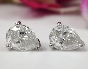 Teardrop Moissanite Sterling Silver Stud Earrings, Pear Cut