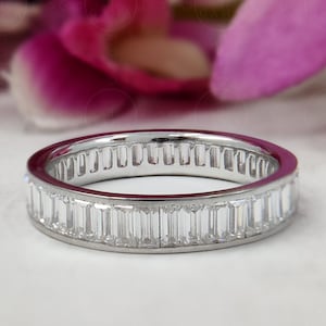 Baguette Cut Full Eternity Moissanite Wedding Band, Stunning Moissanite Wedding Ring, Classic Baguette Eternity Ring For Women