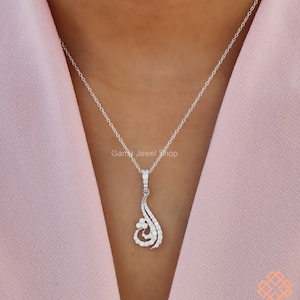 Wave Necklace, Silver Ocean Wave Necklace, Ocean Waves Pendant, Moissanite Necklace For Women, Beach Lover Gift, Sea Wave Necklace