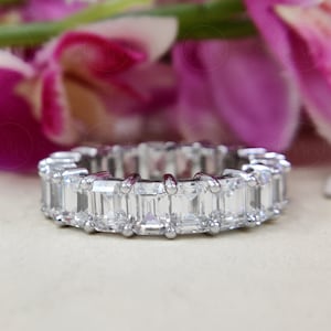 Full Eternity Designer Band For Bride, Emerald Cut Moissanite Wedding Band, 925 Sterling Silver Band, Stackable Anniversary Ring For Her