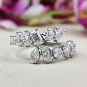 Multi Stone Moissanite Ring For Women Mixed Cut Diamond Finger Wrap Ring Multi Shaped Open Cuff Wedding Bands For Women Unique Ring