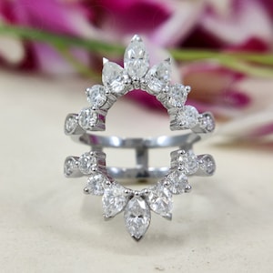 Blumen-Art Moissanite Ring-Vergrößerer, einzigartige Ring-Jacke für Frauen, Verlobungsring, Ringschutz-Vergrößerer Ehering, Doppelband
