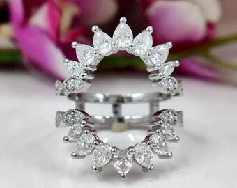 Art Deco Moissanite Ring Enhancer, Sterling Silver Wedding Guard