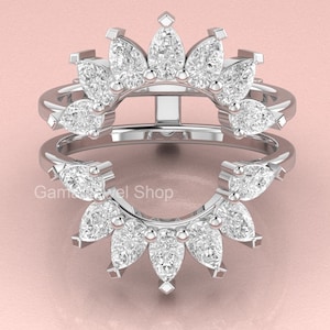 Spacerbandring, Moissaniet Enhancer Ring And Wraps Jacket Ring, 925 sterlingzilveren nesting trouwring, gebogen beschermers voor vrouwen