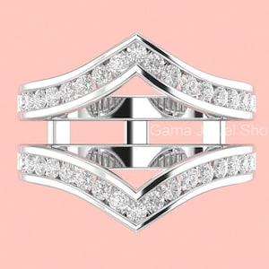 V-förmiger Ehering, doppelt gebogener Ehering für Frauen, Moissanit-Verstärker, Wrap Verlobungsring, 925 Sterling Silber Wrap Guard Band