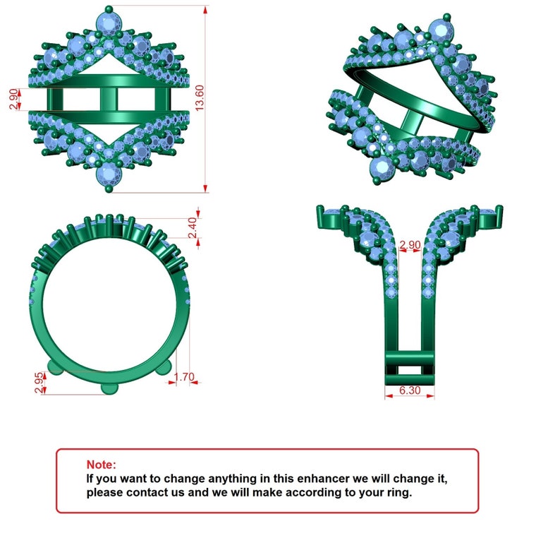 Moissanite Ring Enhancers and Wrap, V Shaped Curved Wedding Band, Double Chevron Band, Starburst